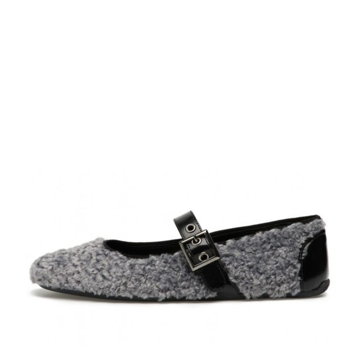 Candice Cooper Grey Shearling Mary Jane Flats.