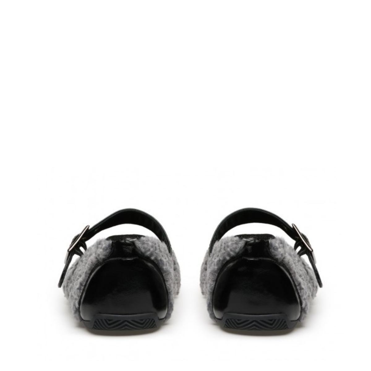 Candice Cooper Grey Shearling Mary Jane Flats.