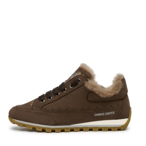 Candice Cooper Brown Suede Shearling Sneakers.