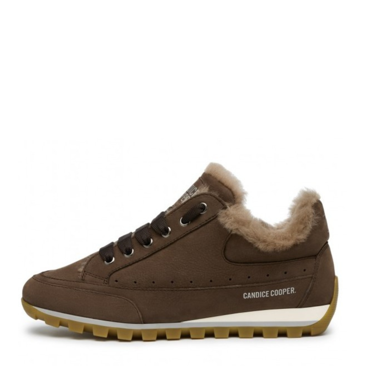 Candice Cooper Brown Suede Shearling Sneakers.