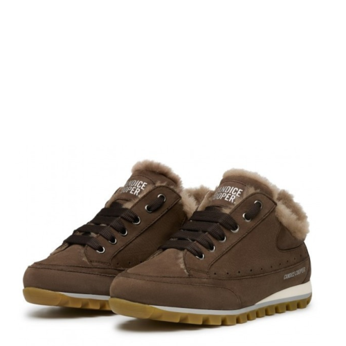 Candice Cooper Brown Suede Shearling Sneakers.