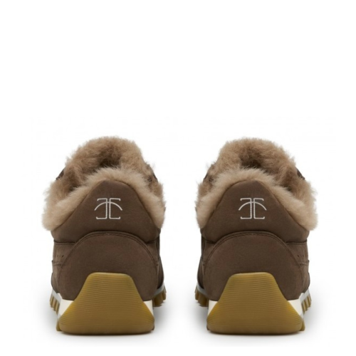 Candice Cooper Brown Suede Shearling Sneakers.