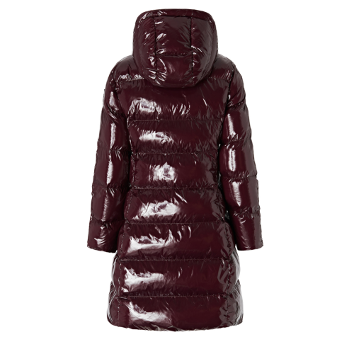 Pinko Burgundy Glossy Puffer Coat. 2
