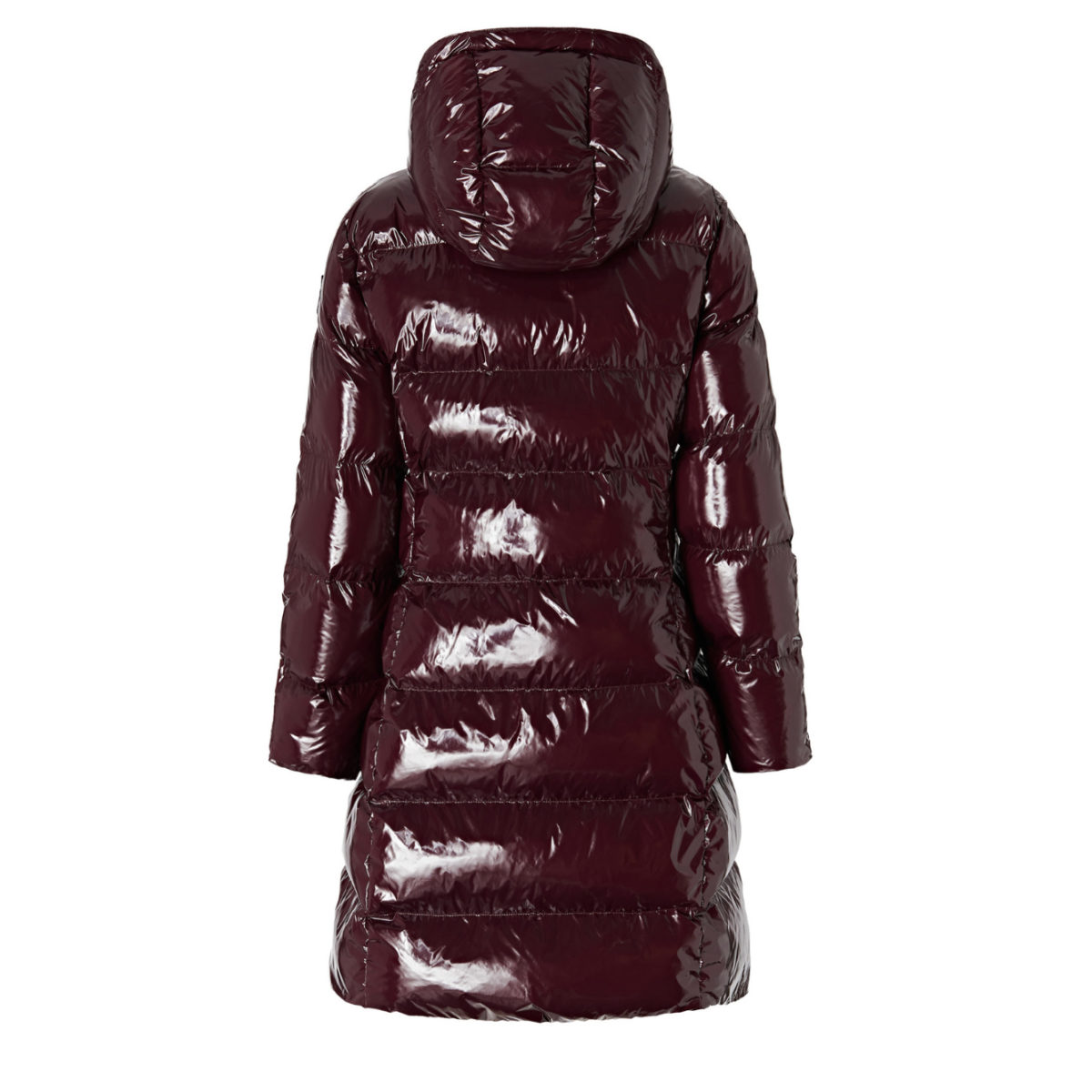 Pinko Burgundy Glossy Puffer Coat.
