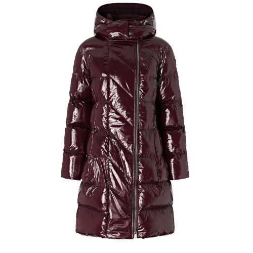 Pinko Burgundy Glossy Puffer Coat.