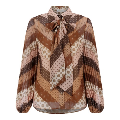 Zimmermann Brown Geometric Print Tie-Neck Blouse.