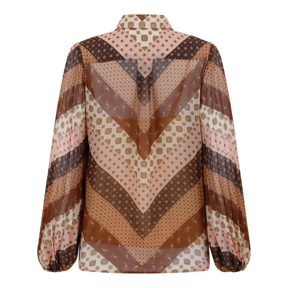 Zimmermann Brown Geometric Print Tie-Neck Blouse.