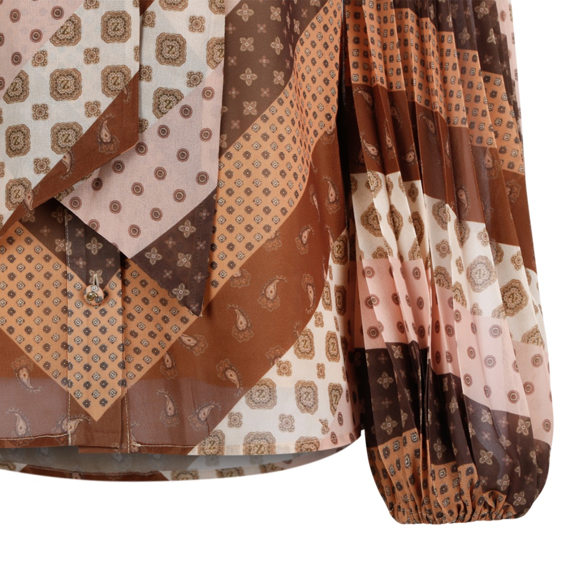 Zimmermann Brown Geometric Print Tie-Neck Blouse.