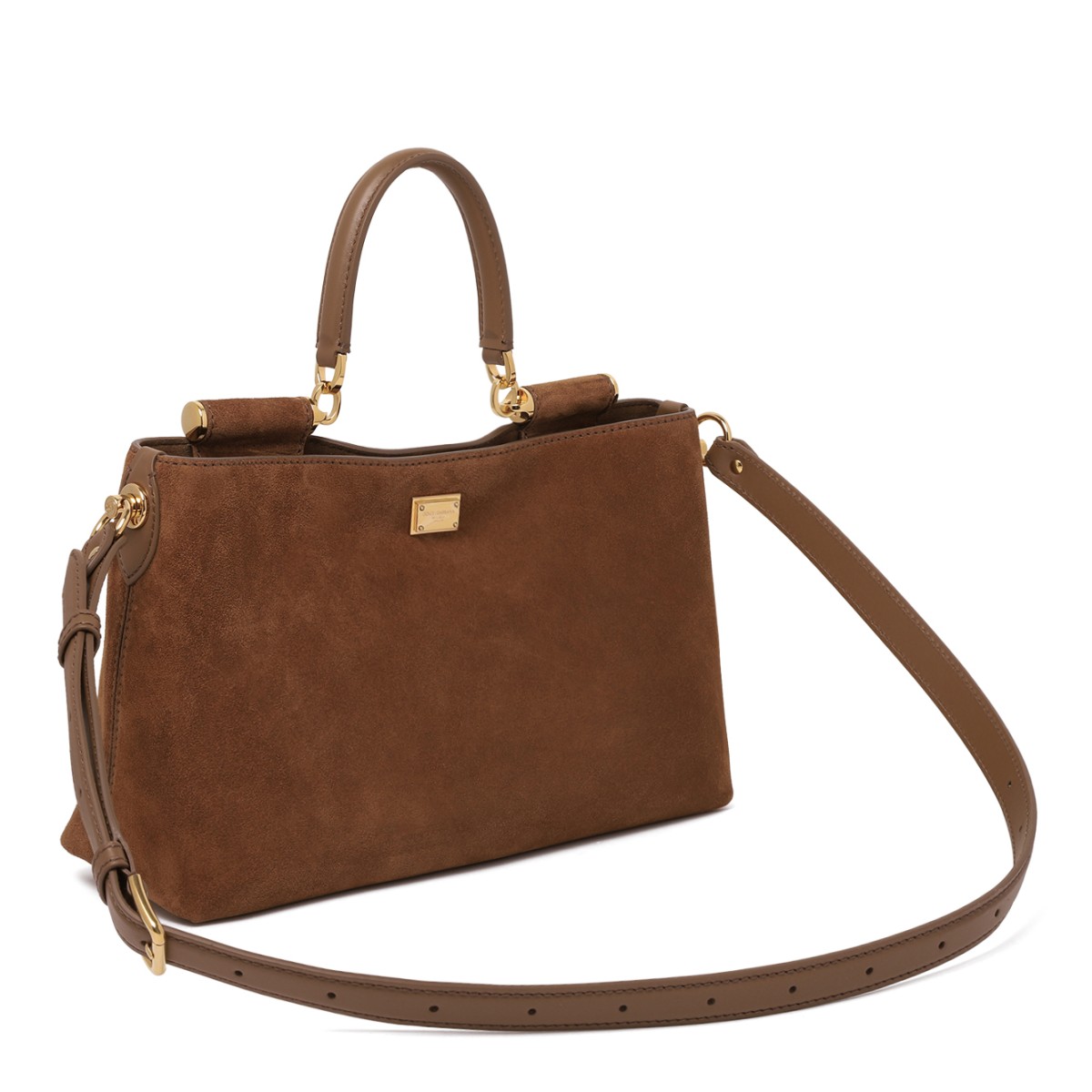 Dolce & Gabbana Brown Suede Top Handle Bag.