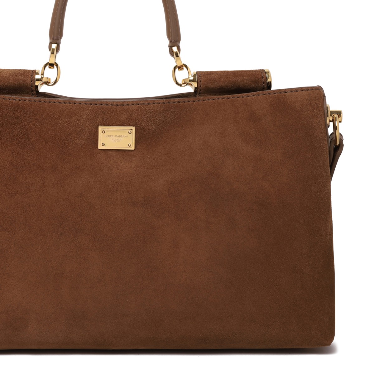 Dolce & Gabbana Brown Suede Top Handle Bag.