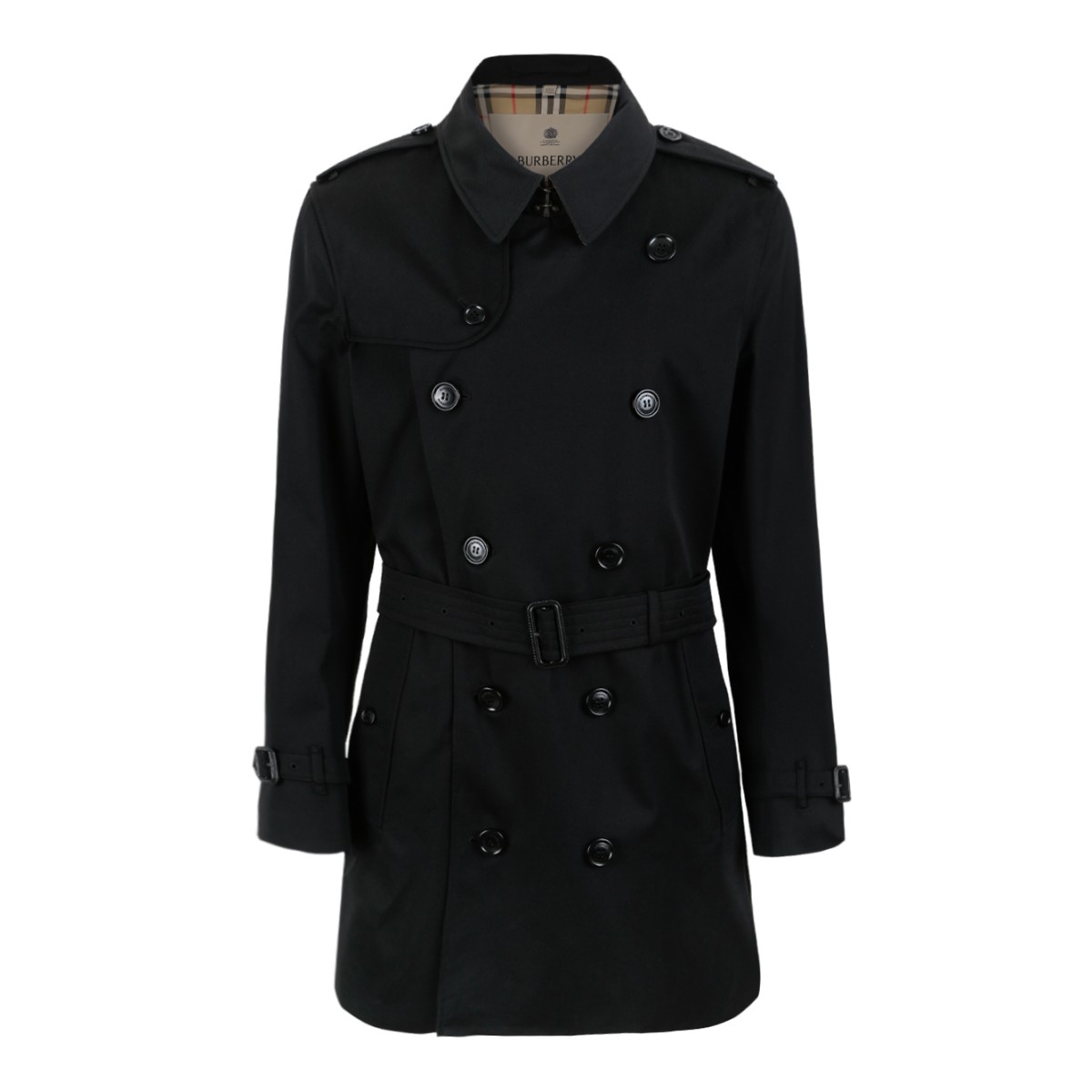 Burberry Black Double-Breasted Trench Coat.