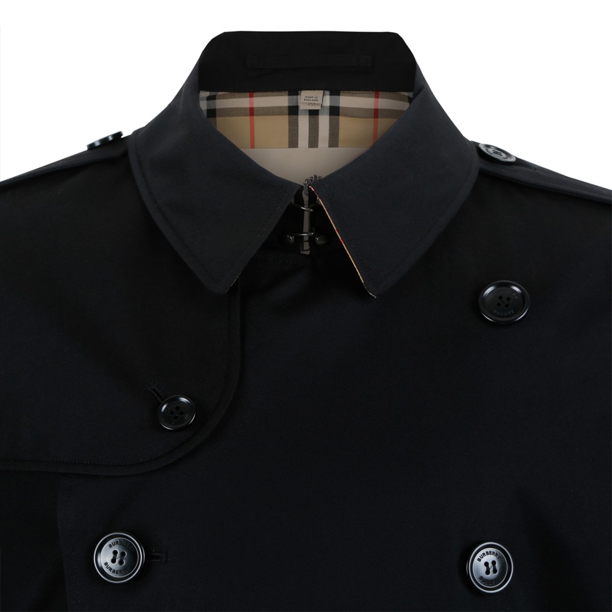 Burberry Black Double-Breasted Trench Coat.