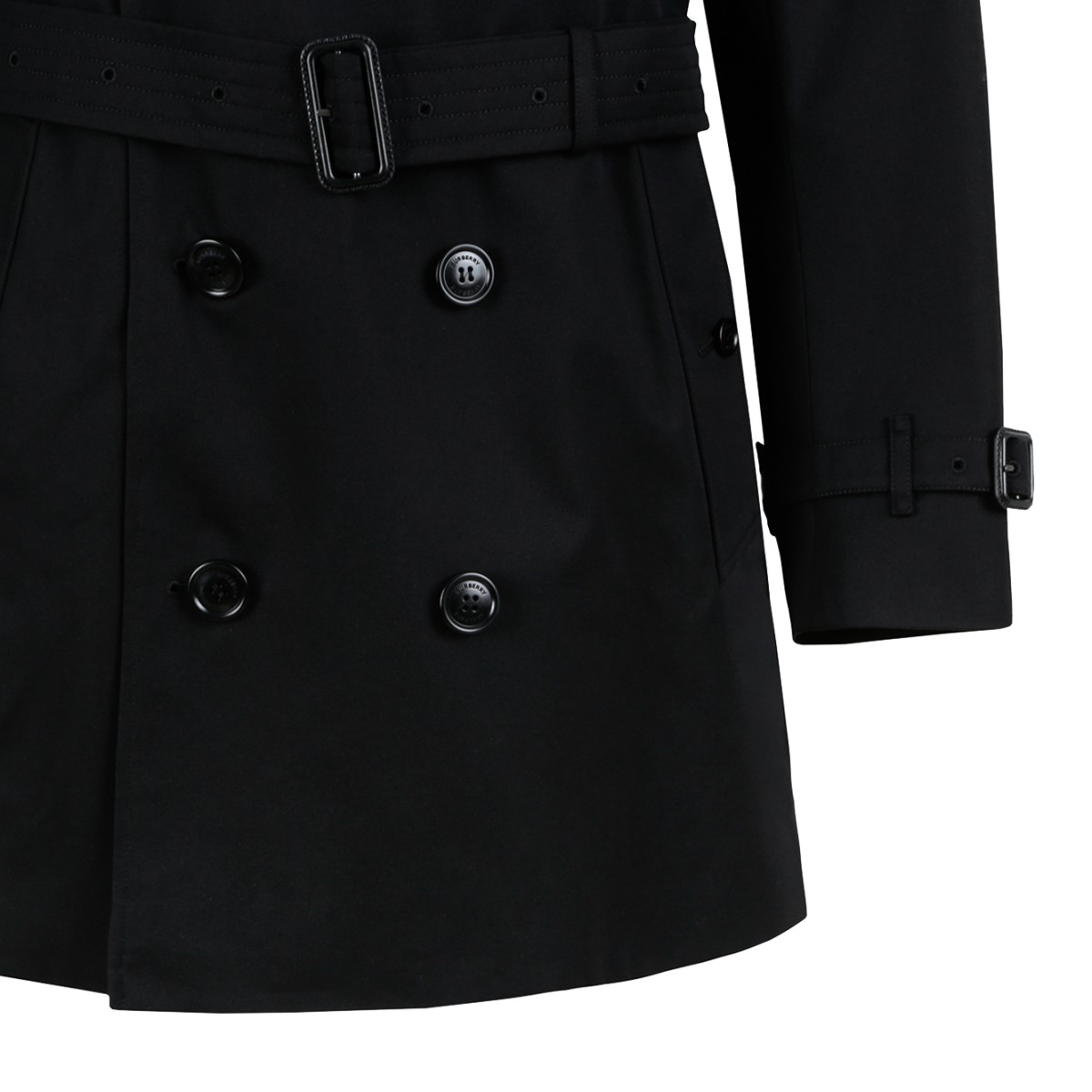 Burberry Black Double-Breasted Trench Coat.