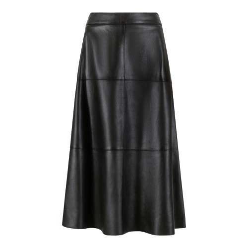 P.A.R.O.S.H. Black Leather Midi Skirt.