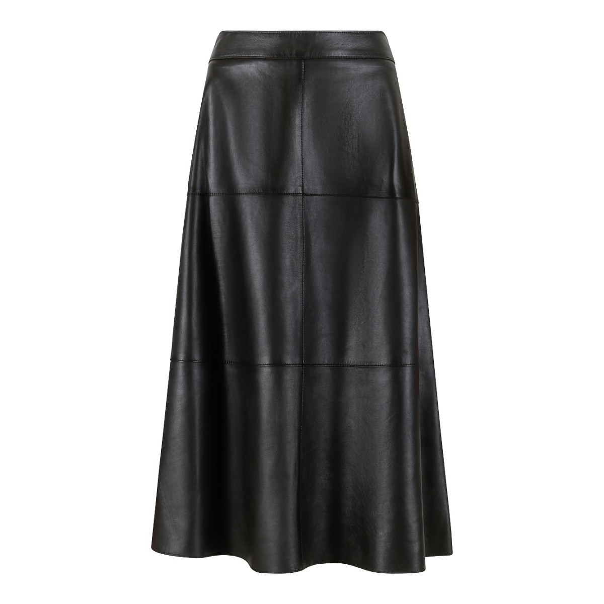 P.A.R.O.S.H. Black Leather Midi Skirt.
