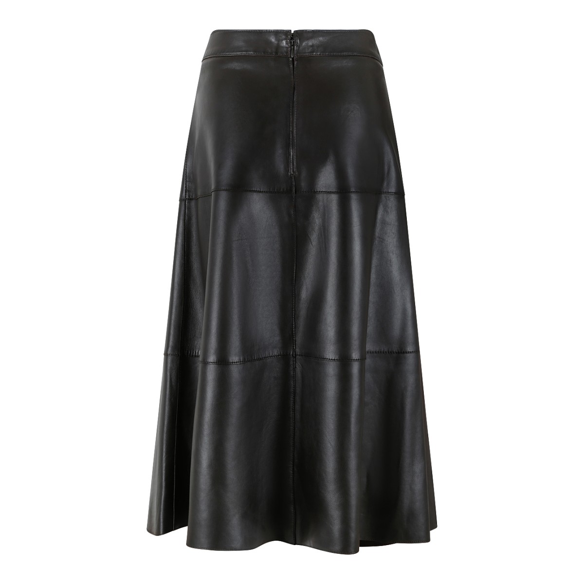 P.A.R.O.S.H. Black Leather Midi Skirt.