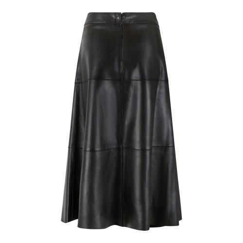 P.A.R.O.S.H. Black Leather Midi Skirt.