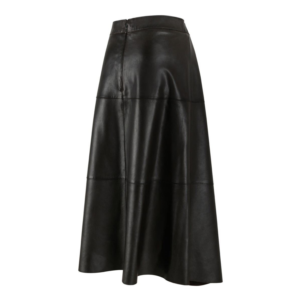P.A.R.O.S.H. Black Leather Midi Skirt.