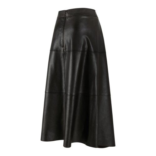 P.A.R.O.S.H. Black Leather Midi Skirt.