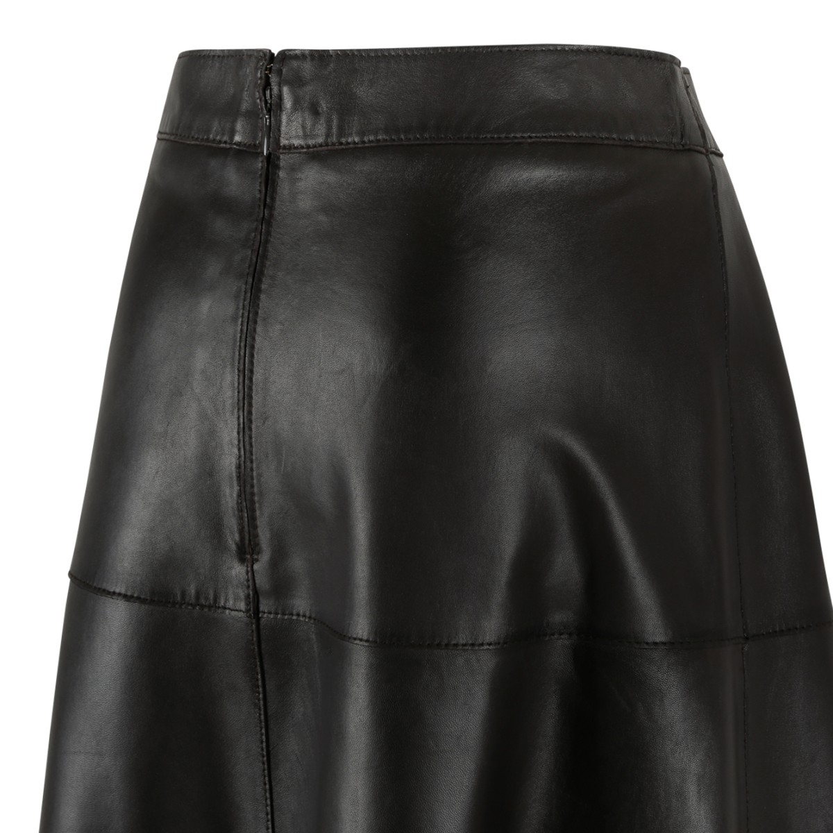 P.A.R.O.S.H. Black Leather Midi Skirt.