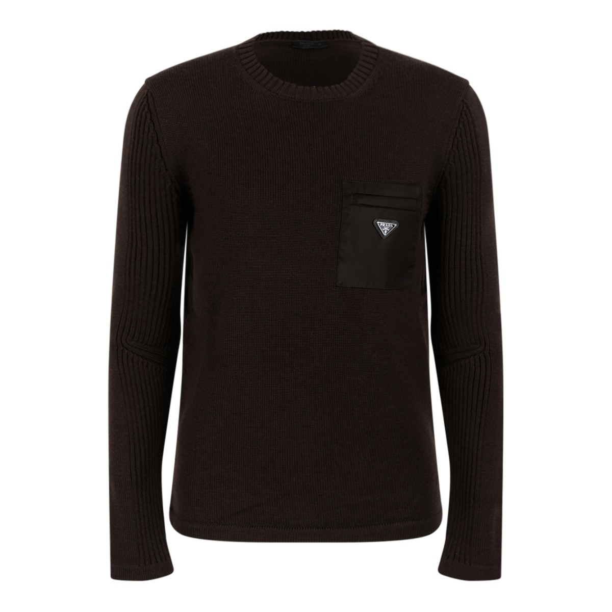 Prada Dark Brown Logo Pocket Sweater.