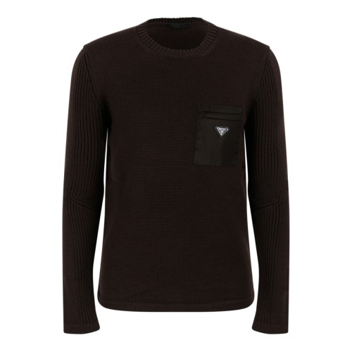 Prada Dark Brown Logo Pocket Sweater.