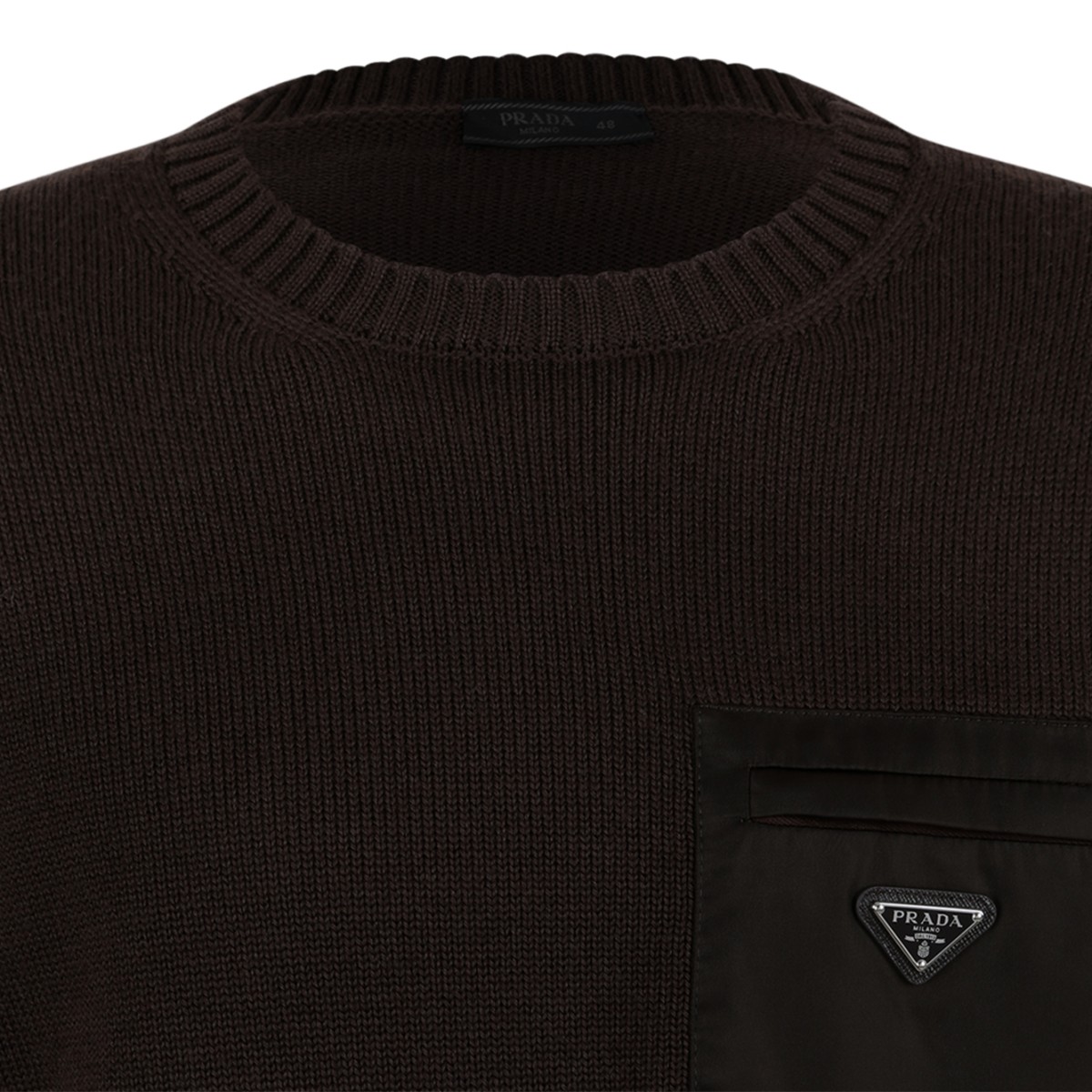 Prada Dark Brown Logo Pocket Sweater.