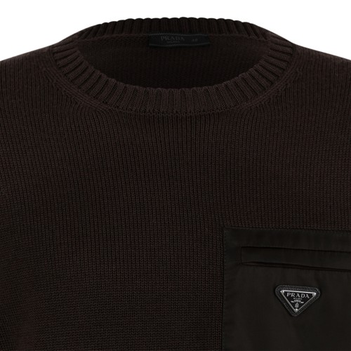 Prada Dark Brown Logo Pocket Sweater.