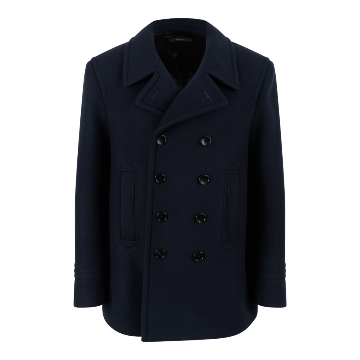Tom Ford Navy Blue Double-Breasted Peacoat.