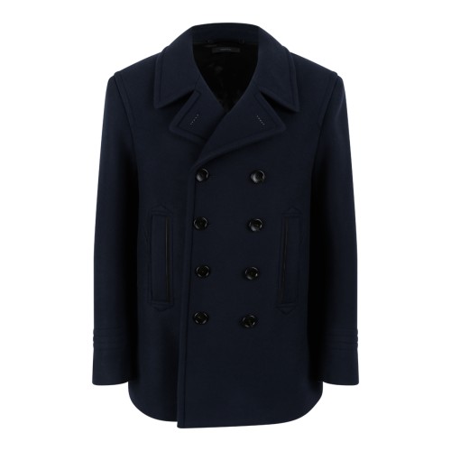 Tom Ford Navy Blue Double-Breasted Peacoat.