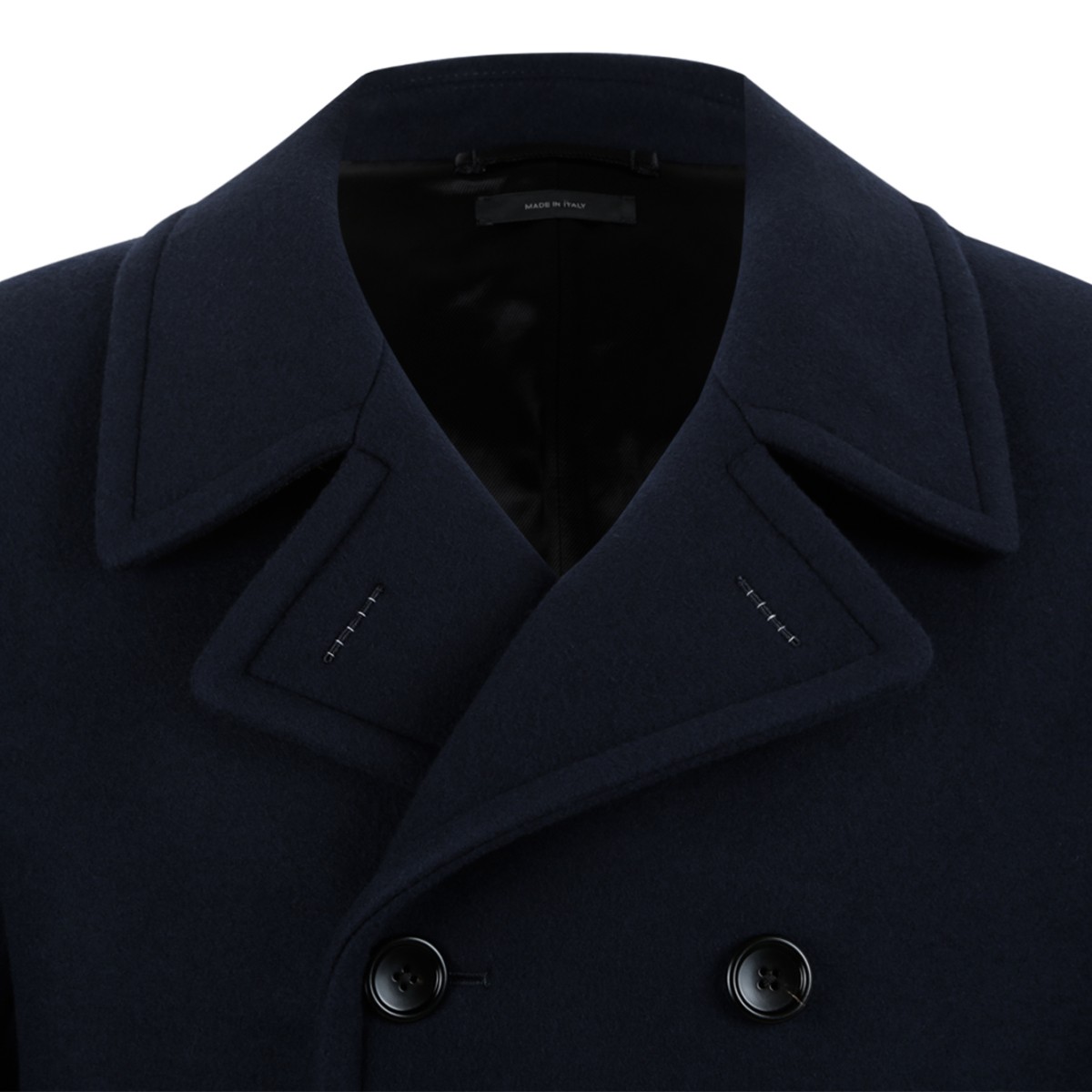 Tom Ford Navy Blue Double-Breasted Peacoat.