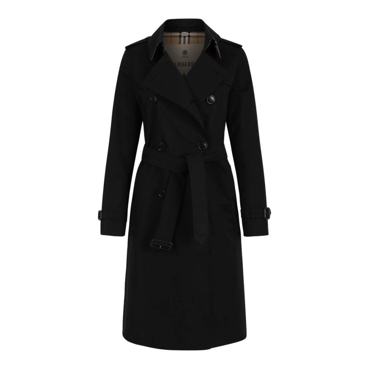 Burberry Black Belted Trench Coat.