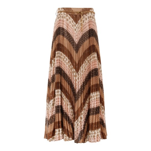 Zimmermann Brown Chevron Print Midi Skirt.