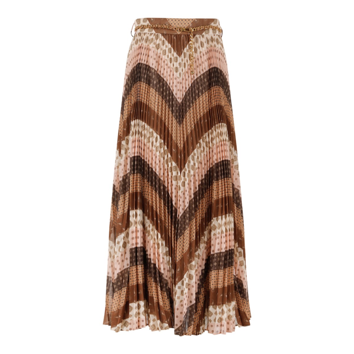 Zimmermann Brown Chevron Print Midi Skirt.