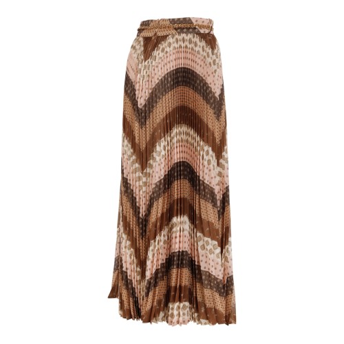 Zimmermann Brown Chevron Print Midi Skirt.