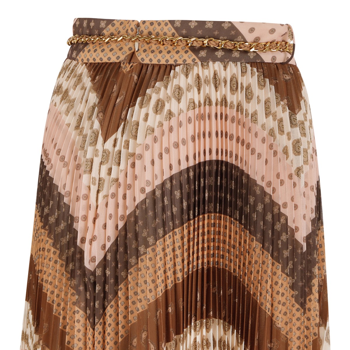 Zimmermann Brown Chevron Print Midi Skirt.