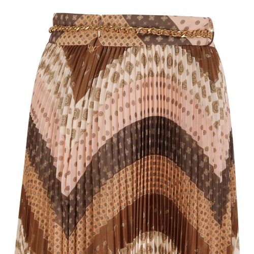 Zimmermann Brown Chevron Print Midi Skirt.