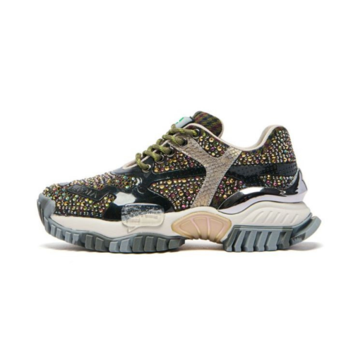 JOIAPARIS Black Multicolor Crystal-Embellished Chunky Sneakers.