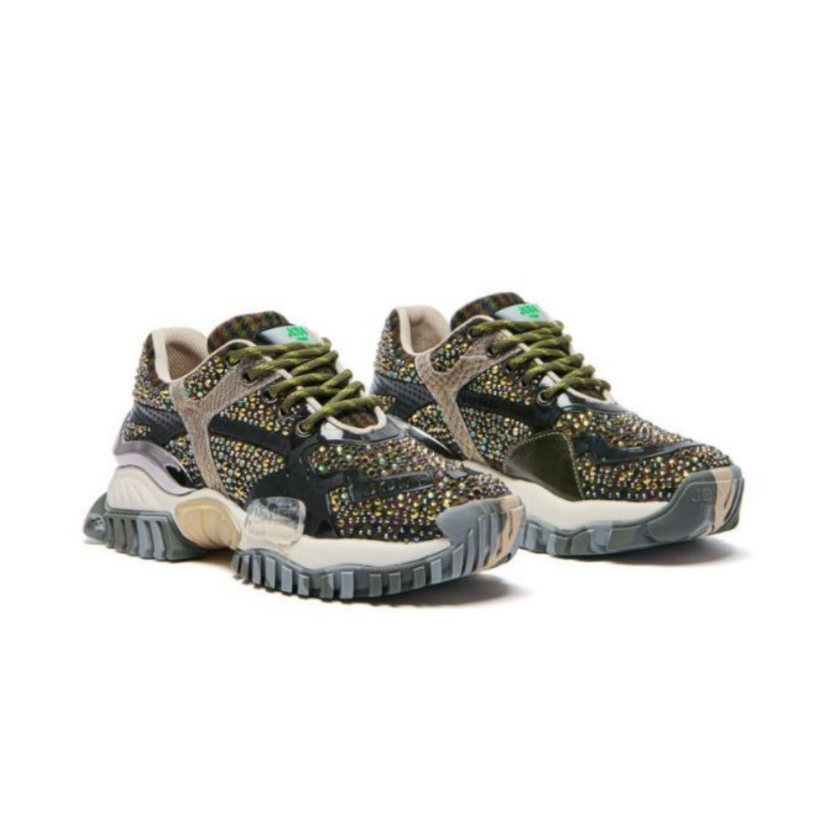 JOIAPARIS Black Multicolor Crystal-Embellished Chunky Sneakers.