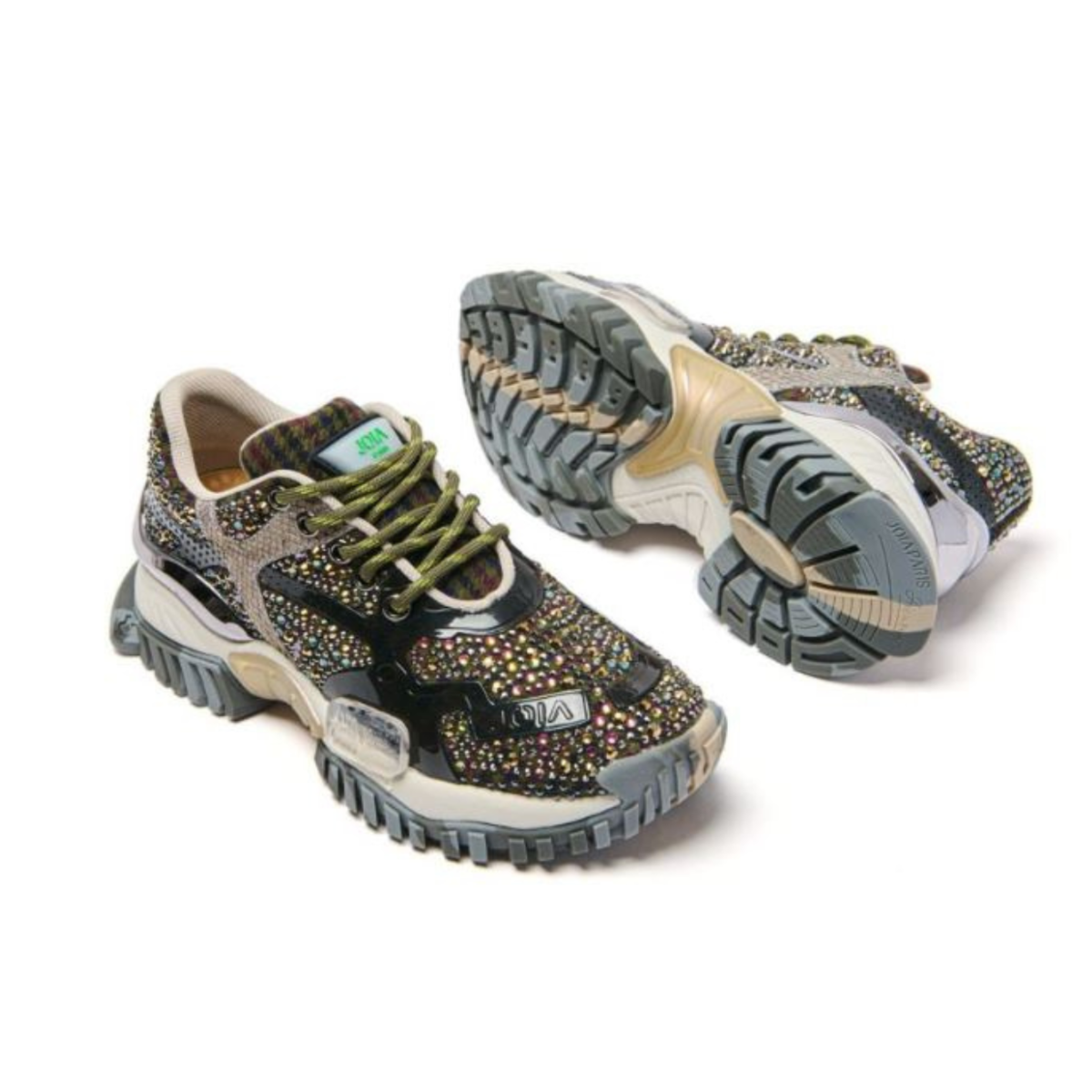 JOIAPARIS Black Multicolor Crystal-Embellished Chunky Sneakers.