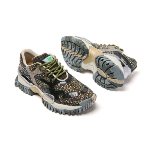 JOIAPARIS Black Multicolor Crystal-Embellished Chunky Sneakers.