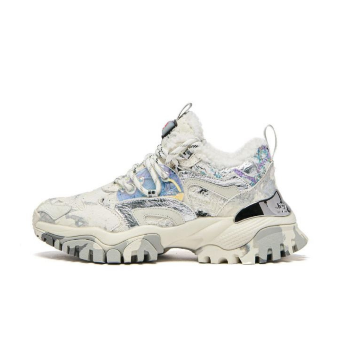 JOIAPARIS White and Silver Chunky Sneakers.