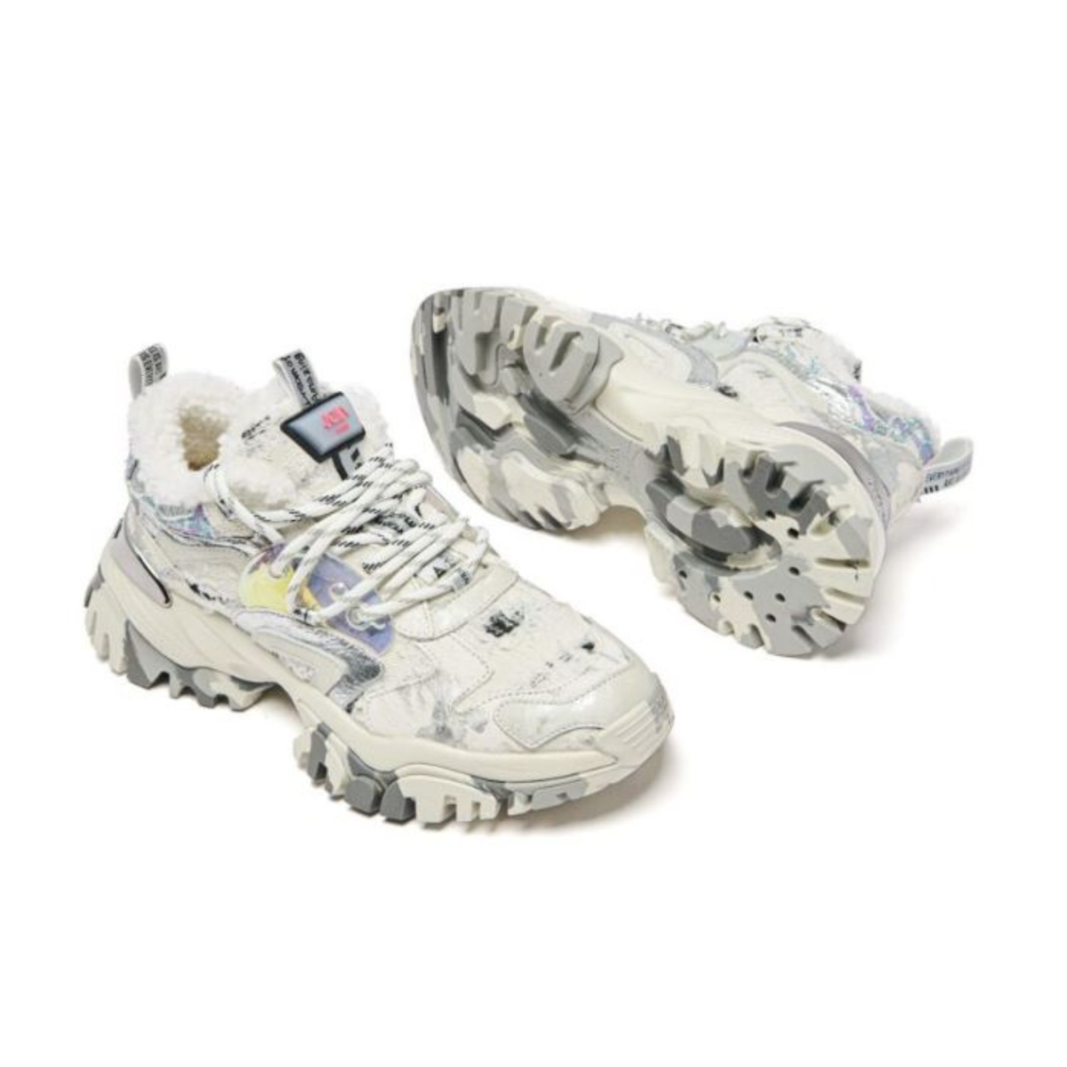 JOIAPARIS White and Silver Chunky Sneakers.