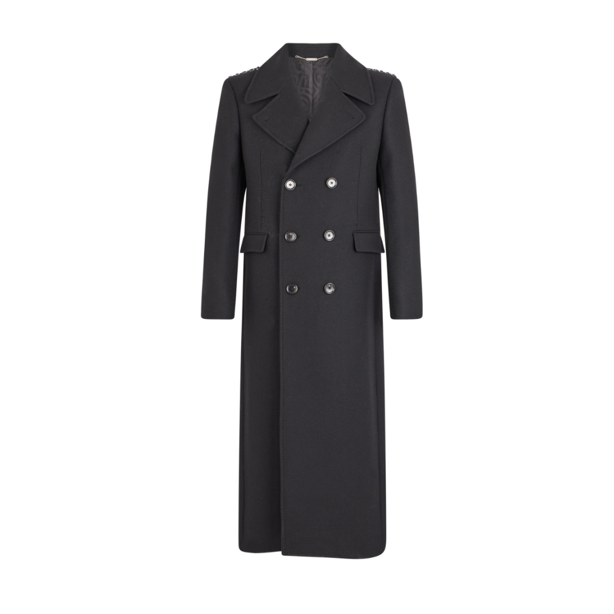 John Richmond Black Double-Breasted Long Coat.