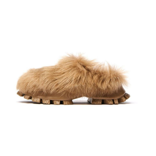 JOIAPARIS Beige Faux Fur Mule Sneakers.