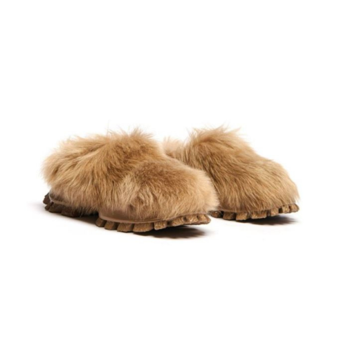 JOIAPARIS Beige Faux Fur Mule Sneakers.