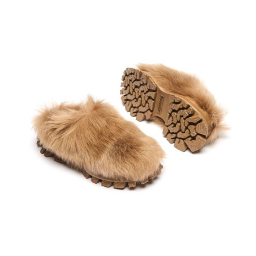 JOIAPARIS Beige Faux Fur Mule Sneakers.