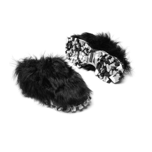 JOIAPARIS Black Faux Fur Mule Sneakers.