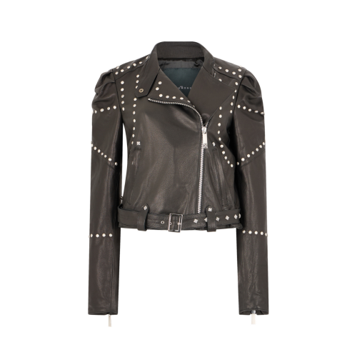 John Richmond Black Studded Leather Biker Jacket.