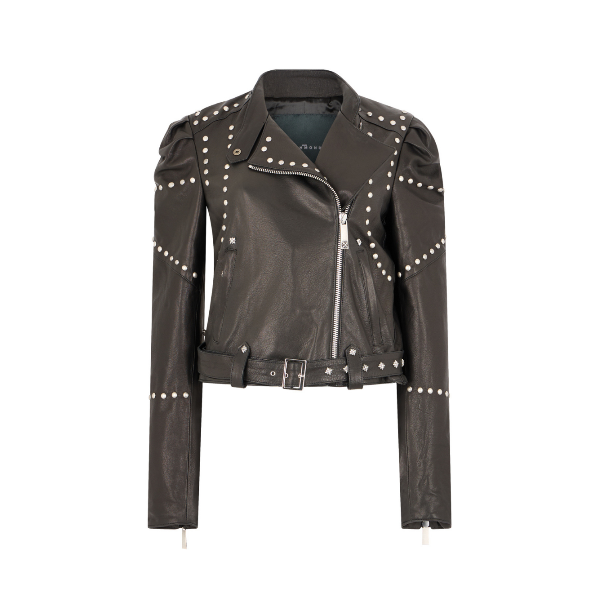 John Richmond Black Studded Leather Biker Jacket.